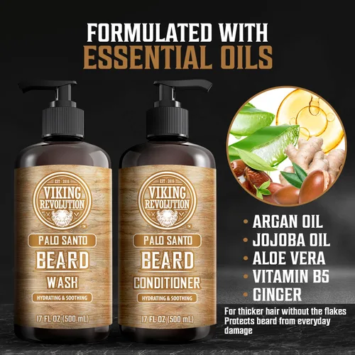 Miniatura 3 de Viking Revolution Juego de champú y acondicionador para barba Palo Santo con aceites de argán y jojoba - Suaviza y fortalece - Aroma natural a Palo
