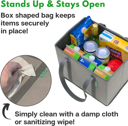 Miniatura 2 de Bolsas de la compra reutilizables (paquete de 3). Set de bolsas de calidad superior con asas extra grandes y laterales reforzados. Plegable, Gris