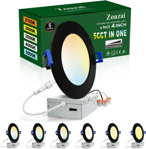 Miniatura 17 de zouzai Paquete de 1 lámpara de techo empotrable LED ultrafina de 4 pulgadas 5CCT con caja de conexiones, 2700K/3000K/3500K/4000K/5000K