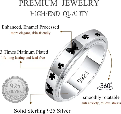 Miniatura 4 de LEXLUNE Animal Ring Fidget Ring Spinner Ring for Anxiety Women Men Girlfriend Daughter Teen Girl Real S925 Sterling Silver Band Ring