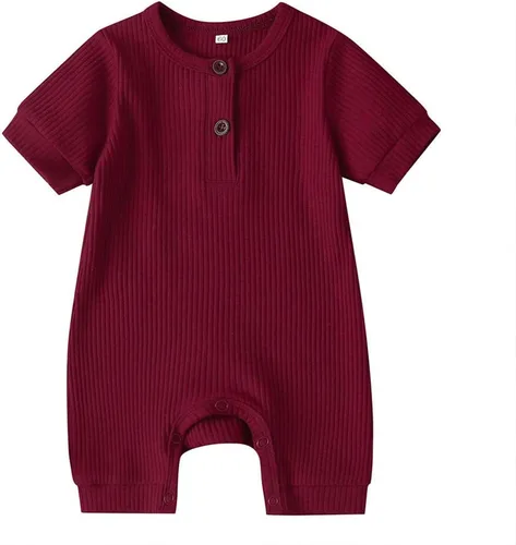 Miniatura 97 de Mameluco unisex de manga corta para bebé recién nacido, con botones, de una pieza, ropa de color sólido