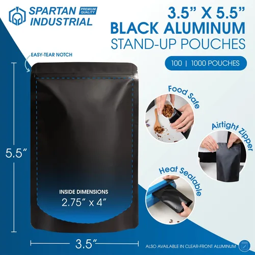 Miniatura 2 de Spartan Industrial Bolsas de Mylar de Pie de 3.5" X 5.5" Negro Mate - 100 Bolsas Pequeñas a Prueba de Olores con Apertura Termosellable y Cremallera
