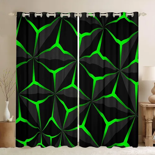 Miniatura 50 de Feelyou - Cortinas de ventana en forma de panal, tema geométrico hexagonal con luces de neón verdes, para chicos adolescentes y hombres, elegante