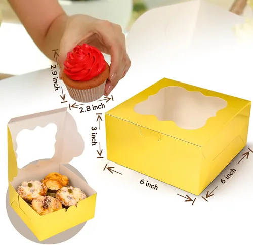 Miniatura 2 de KPOSIYA 65 cajas de panadería con ventana de 6 x 6 x 3 pulgadas, cajas de galletas de 5 estilos, cajas pequeñas de pastelería para dulces, postres