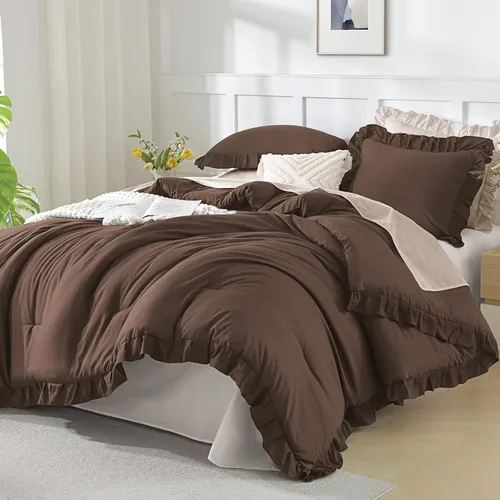 Miniatura 41 de Andency Juego de edredón beige tamaño King, 3 piezas estilo farmhouse shabby chic con volantes, ligero esponjoso suave de microfibra para todas