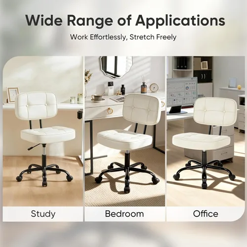 Miniatura 8 de DUMOS Silla de escritorio de oficina en casa, silla ergonómica de piel sintética sin brazos, con cómodo soporte lumbar y altura ajustable, tocador