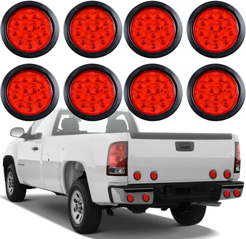 Miniatura 24 de Astra Depot Luz trasera redonda roja de 4 pulgadas, 12 luces LED para remolque, impermeable, lámpara trasera de freno con juntas de goma con ojales