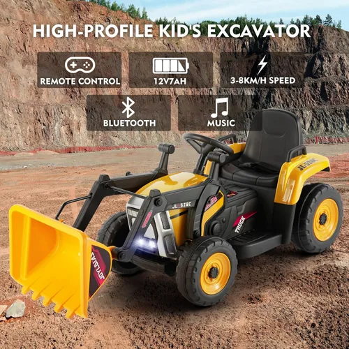 Miniatura 2 de JOYLDIAS - Excavadora de conducción, vehículo de construcción eléctrico de 12 V, bulldozer/tractor para niños, excavadora con control remoto, 3