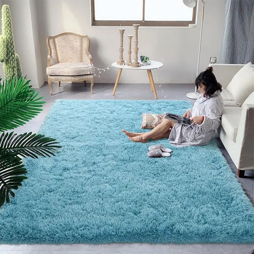 Miniatura 65 de DweIke Alfombras Shag Esponjosas Azules para Dormitorio Sala de Estar, 5x8 Grande Suave Felpa Tie-Dye Azul Cielo para Niñas y Niños, Alfombra Azul