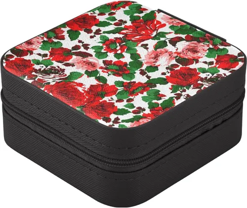 Miniatura 2 de WELLDAY Jewelry Box Red Rose Flower Portable Travel Jewelry Case Organizer Bag Storage Box for Necklace, Earrings, Rings, Bracelet