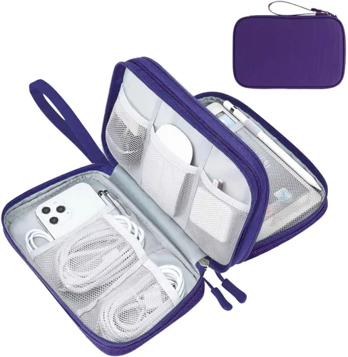 Miniatura 31 de FYY Organizador electrónico, organizador de cables de viaje, bolsa de transporte para accesorios electrónicos, portátil, impermeable, doble capa