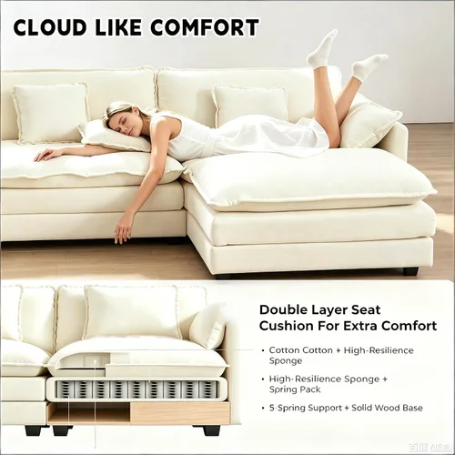 Miniatura 5 de Sofá modular modular con otomano: sofá moderno en forma de L de 76.7 pulgadas, cómodo sofá biplaza, sofá de 3 plazas de felpilla con almohada