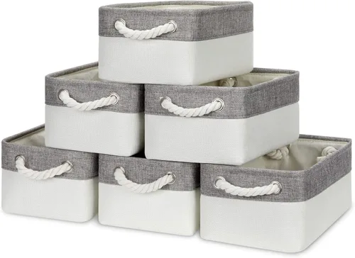 Miniatura 14 de Bidtakay Paquete de 6 cestas de almacenamiento plegables de lona de tela pequeñas de 11.8 x 7.8 x 5 pulgadas, canastas organizadoras con asas