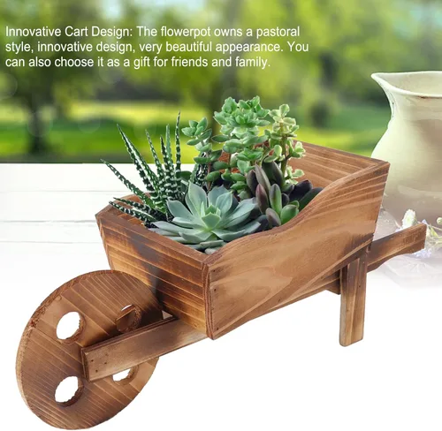Miniatura 3 de Maceta de madera para carrito, macetas suculentas de carretilla, maceta de carro, macetas decorativas con forma de carrito para decoración