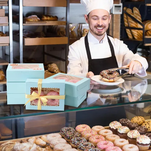 Miniatura 7 de OAMCEG Paquete de 30 cajas de galletas con ventana, 8 x 6 x 2.5 pulgadas, cajas de panadería para regalos de Navidad, postres, donas, pasteles