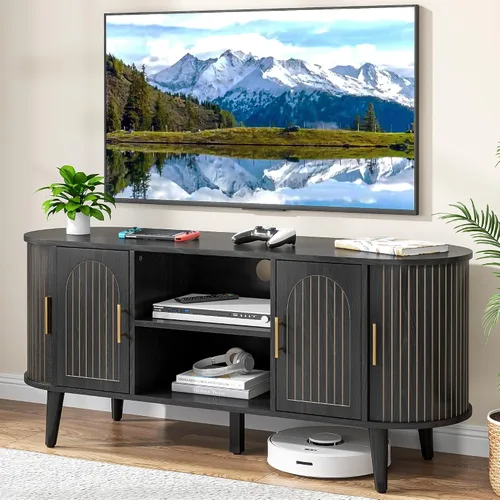 Miniatura 11 de Mxtxmy Soporte de TV acanalado de 51 pulgadas, centro de entretenimiento moderno de mediados de siglo para televisores de hasta 60 pulgadas