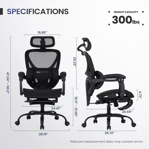 Miniatura 3 de MALOL Silla de oficina ergonómica de malla con reposapiés, silla ejecutiva de escritorio de computadora con respaldo alto con reposacabezas