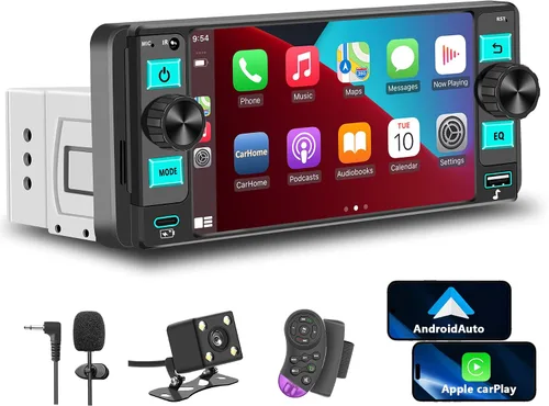Estéreo de automóvil de un solo DIN: radio de pantalla táctil de doble perilla con Apple CarPlay inalámbrico y Android Auto Actualiza tu auto