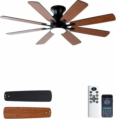 Miniatura 14 de KNUN - Ventilador de techo negro de 52 pulgadas, ventiladores de techo de perfil bajo con luces y control remoto/APP, 8 aspas, silencioso, motor CC