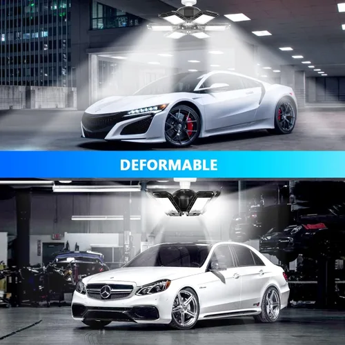 Miniatura 2 de Luyata Paquete de 4 luces LED de garaje de 200 W deformables 20000 lm cerca del techo, 6500 K, luz LED ultra brillante para tienda con 6 paneles