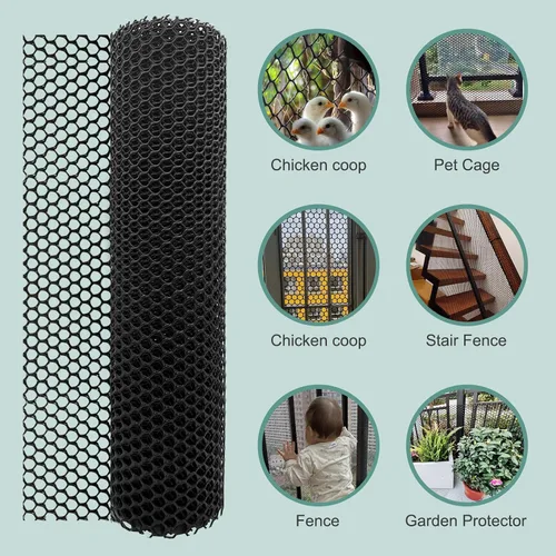 Miniatura 6 de Malla de alambre de plástico para pollo, malla de alambre negro de pollo resistente para jardinería, red de barrera, cercas de aves de corral