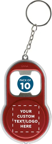Miniatura 10 de DISCOUNT PROMOS Abrebotellas personalizado y llaveros LED, juego de 10/50/100, paquete personalizado a granel, perfecto para ferias, recuerdos