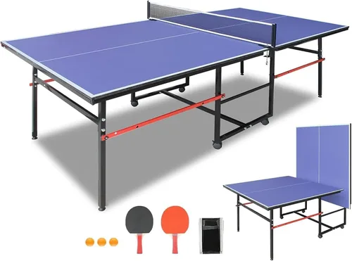 Miniatura 14 de IUNNDS Mesa de tenis de mesa portátil de 6/8/8.5/9 pies, juego de ping pong plegable para interiores con red y juego de postes, 2 paletas y 3 pelotas
