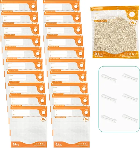 Kit de sellado al vacío de 26 piezas, bolsas reutilizables para Sous Vide (20 bolsas + 6 clips), almacenamiento hermético de alimentos para