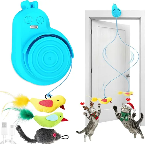 Miniatura 8 de Juguetes Interactivos para Gatos de Interior – Juguete de Enriquecimiento Automático de Plumas de Pájaro Volador y Varita de Ratón, sin Manos