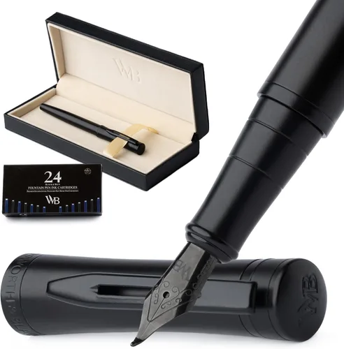 Miniatura 60 de Conjunto de pluma estilográfica Wordsworth & Black, plumín extra fino dorado de 18 quilates, incluye 24 cartuchos de tinta, convertidor de repuesto