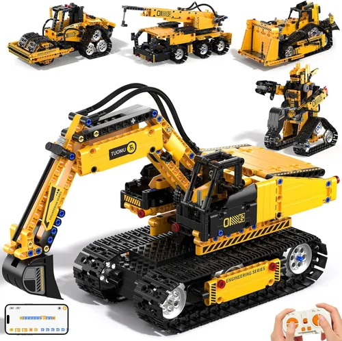 Kit de robótica STEM 5 en 1 para niños de 6 a 14 años, excavadora STEM remota y controlada por aplicaciones/camión/robot/topadora/rodillo, 535