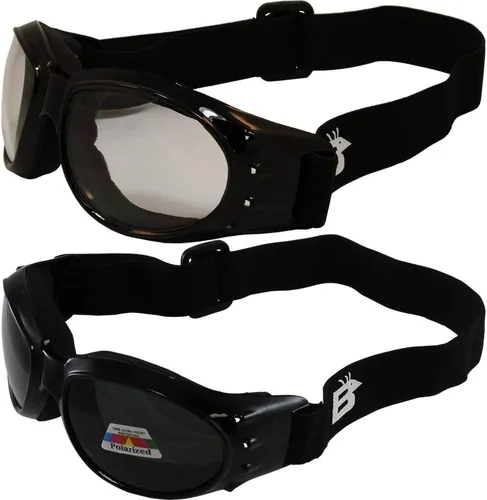 Birdz Eyewear Eagle - Gafas de seguridad acolchadas para motocicleta, 2 pares, marco negro con lentes ahumados transparentes y polarizados, gafas de