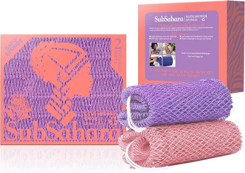Miniatura 9 de SubSahara Auténtica esponja africana de red – 2 piezas exfoliante exfoliante para todo tipo de piel, esponja de baño para cara y cuerpo, portátil