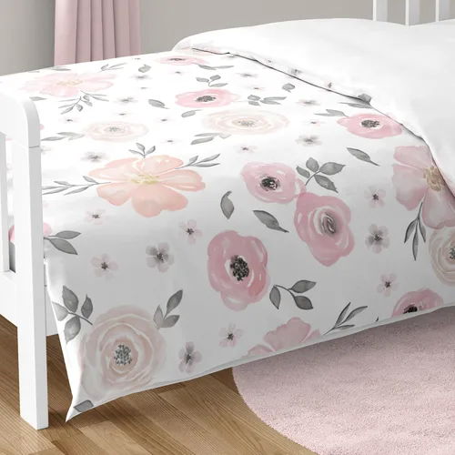 Miniatura 6 de Sweet Jojo Designs Juego de ropa de cama de 5 piezas de edredón, funda y sábanas con diseño de lunares y flores de rosa Acuarela rosa y gris