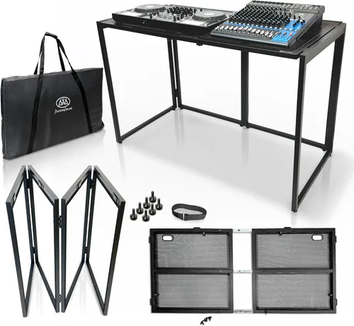 Miniatura 11 de AxcessAbles - Cabina de fachada portátil para DJ con pantallas de iluminación en blanco y negro, fundas de transporte, mesa de DJ de pie - 40 x 20