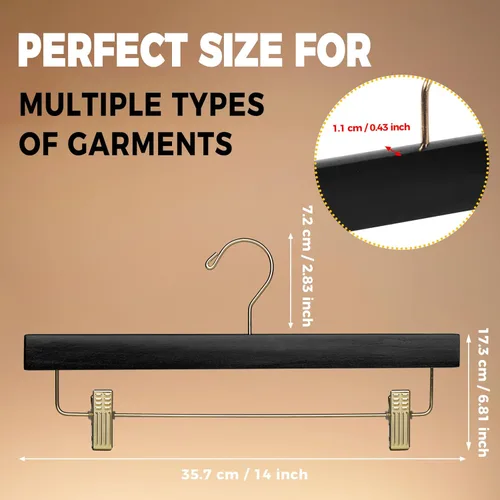 Miniatura 3 de Quality Hangers Perchas de madera negras para pantalones, paquete de 20 perchas giratorias para ropa, falda de madera de loto, pantalones, Negro