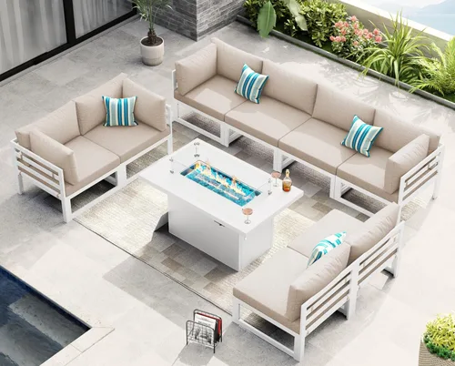 Miniatura 13 de NICESOUL - Juego de 10 muebles de patio extra grandes de aluminio moderno, sofá para exteriores con asiento de 29" de profundidad y ancho, 500 lbs