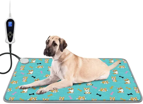 Almohadilla térmica grande para mascotas (30 x 47 pulgadas), almohadilla térmica de temperatura ajustable para perros y gatos con temporizador,