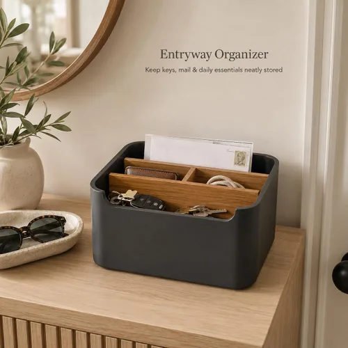 Miniatura 6 de Organizador de escritorio elegante y soporte para mando a distancia en negro - Mantén tu espacio de trabajo ordenado y organizado, almacenamiento