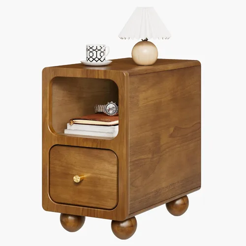 Miniatura 15 de Mesita de noche de madera maciza, mesita de noche estrecha con cajones, mesita de noche moderna negra de mediados de siglo, mesita de noche pequeña