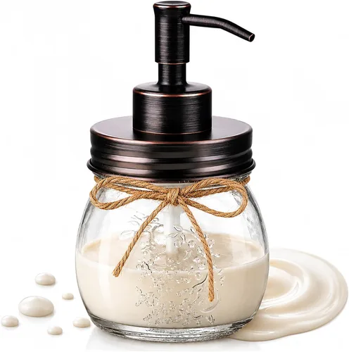 Miniatura 14 de Amolliar Dispensador de jabón líquido en tarro Mason de 10 onzas, bomba y tapa de acero inoxidable, bonita decoración de granja para cocina, baño