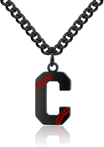 AIAINAGI Collar de béisbol con letra A-Z para niños, dije de béisbol de acero inoxidable, cadena de plata de 22 pulgadas, regalo de béisbol