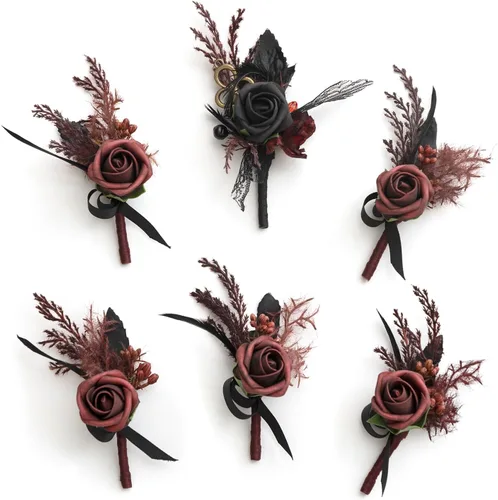 Ling's Moment Boutonniere para Hombres Boda, Juego de 6, Novio y Padrinos Boutonniere para Boda Regreso a Casa Halloween Ceremonia Aniversario, Cena