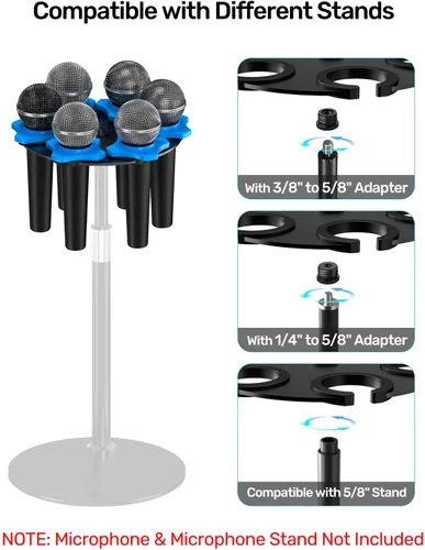 Miniatura 5 de Soporte para micrófono múltiple de hasta 6 micrófonos, soporte de micrófono de aluminio para micrófonos inalámbricos e inalámbricos, se monta