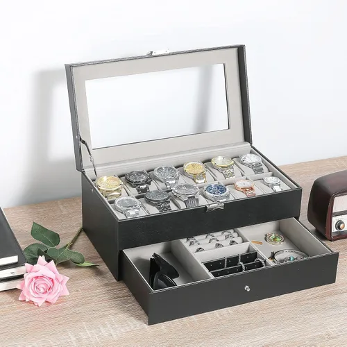 Miniatura 3 de ProCase Paquete organizador de caja de reloj de 12 ranuras con funda de reloj de viaje