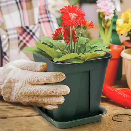 Miniatura 8 de Fasmov Macetas cuadradas de plástico de 7 pulgadas con orificio de drenaje, macetas de jardín para plantas de vivero, macetas de flores con bandejas