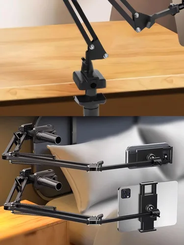 Miniatura 7 de Soporte de abrazadera de escritorio para micrófono, soporte de brazo de tijera, 5 maneras de orificios de inserción de brazo de pluma (0.472 in)