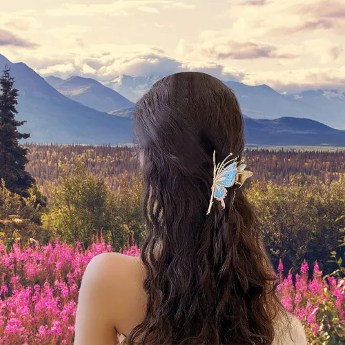 Miniatura 6 de Grandes pinzas de mandíbula de metal antideslizantes con mariposa brillante para mujeres - Agarre fuerte y bonito, accesorios para el cabello