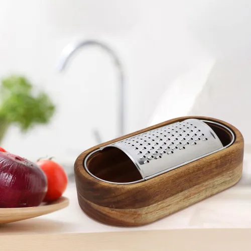 Miniatura 4 de Rallador de queso de acero inoxidable con contenedor de madera Rallador de mano Mini trituradora Zester Box Ralladores para cocina
