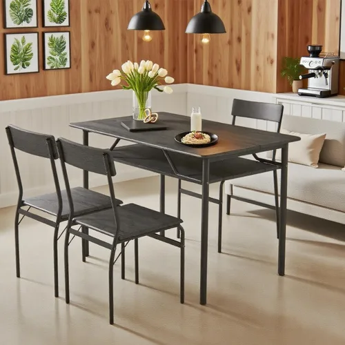 ECOTOUGE Juego de mesa de comedor para 4, mesa de cocina de madera y sillas con estantes de almacenamiento y marco de metal, juegos de mesa de
